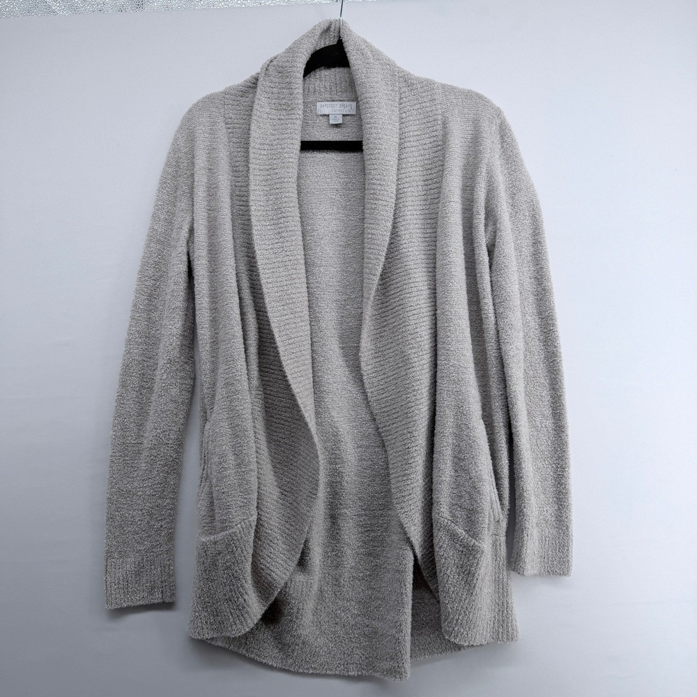 Barefoot Dreams CozyChic Lite Cardigan Light Gray Shawl Collar Pockets Size M‎